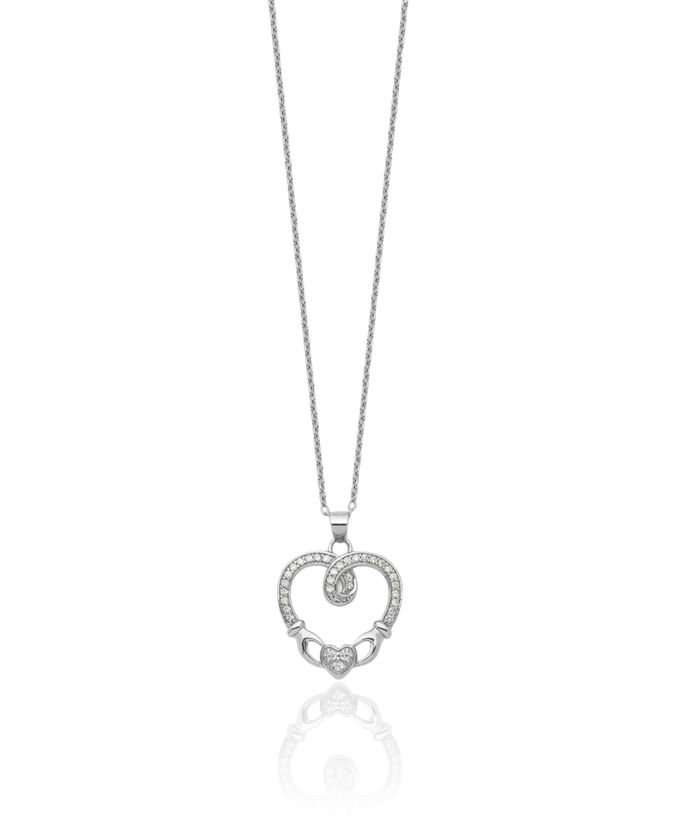 925 Sterling Silver Heart Irish Claddagh Celtic Cubic Zirconia CZ Necklace Chain Jewelry