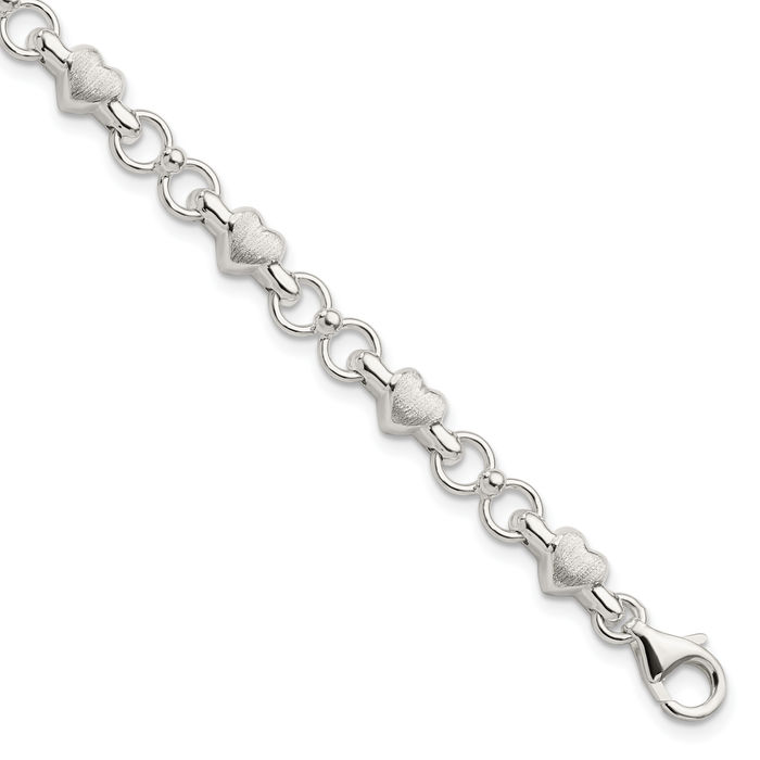 925 Sterling Silver Heart Chain Charm Bracelet