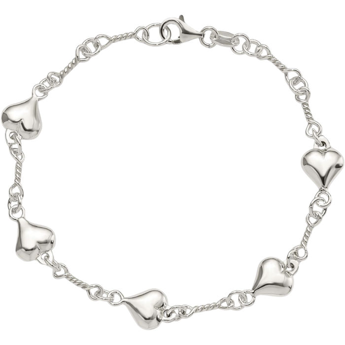 925 Sterling Silver Heart Chain Charm Bracelet