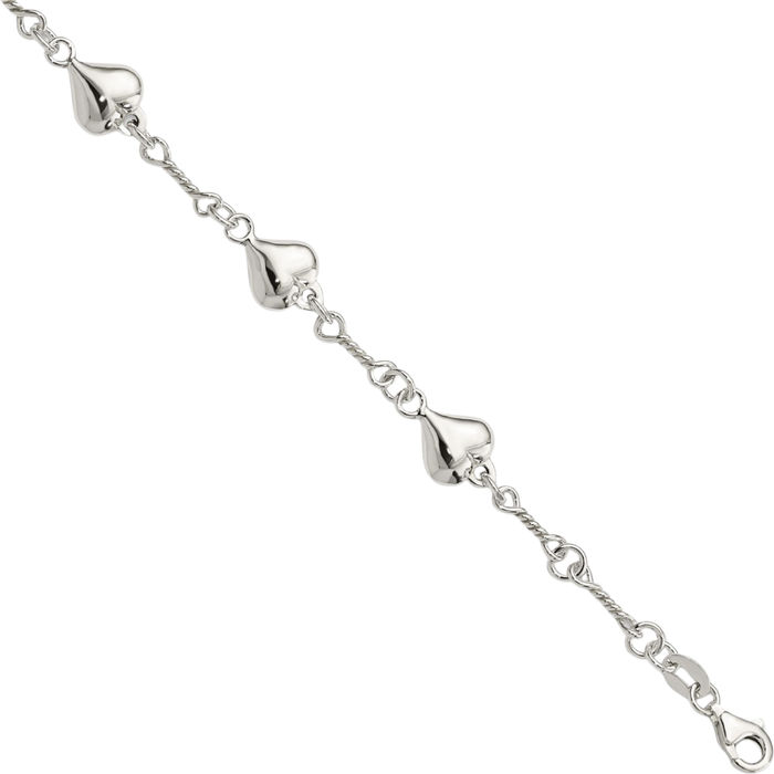 925 Sterling Silver Heart Chain Charm Bracelet