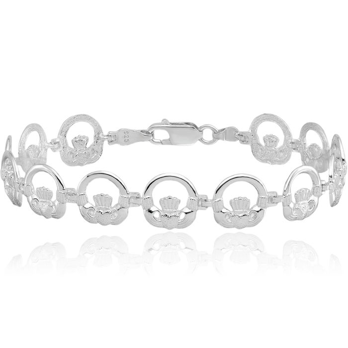 925 Sterling Silver Heart Irish Claddagh Circle Round Chain Celtic Charm Bracelet Jewelry