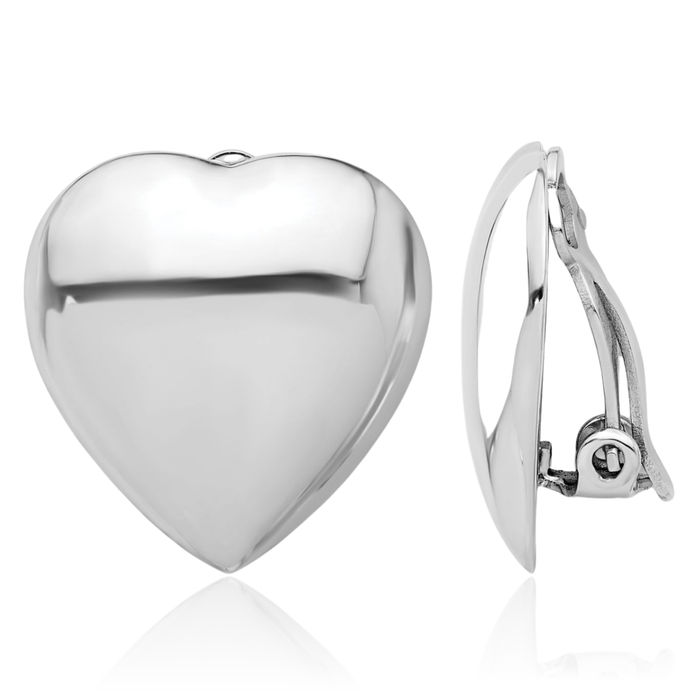 925 Sterling Silver Heart Clip Non Pierced On Stud Earrings