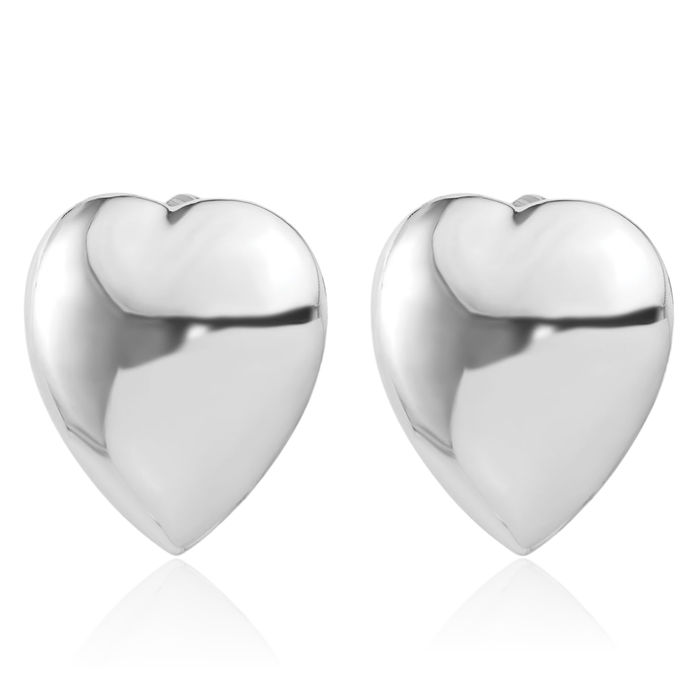 925 Sterling Silver Heart Clip Non Pierced On Stud Earrings