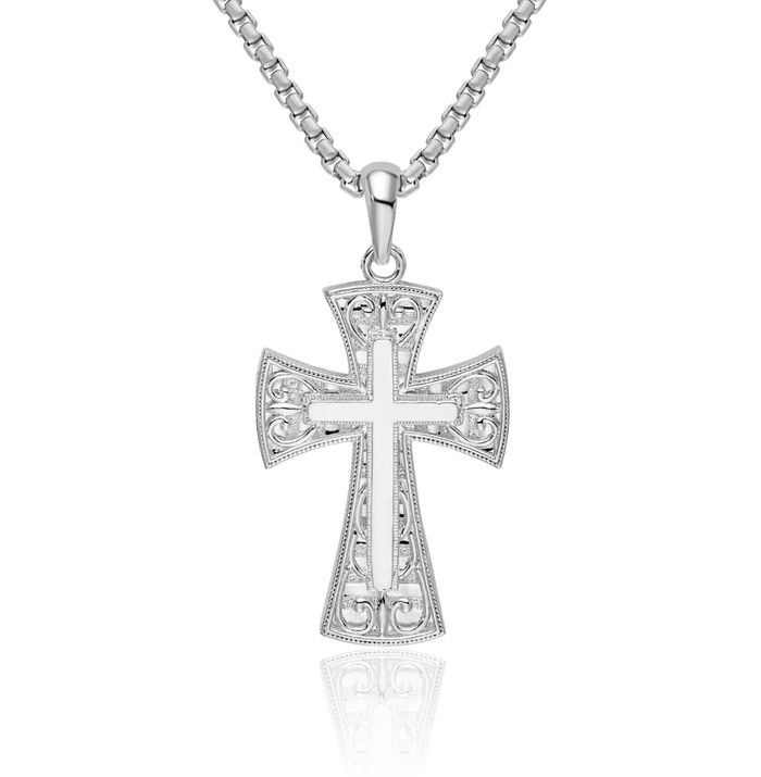 925 Sterling Silver Heart Holy Cross Necklace Religious Chain Pendant Jesus Christ Charm