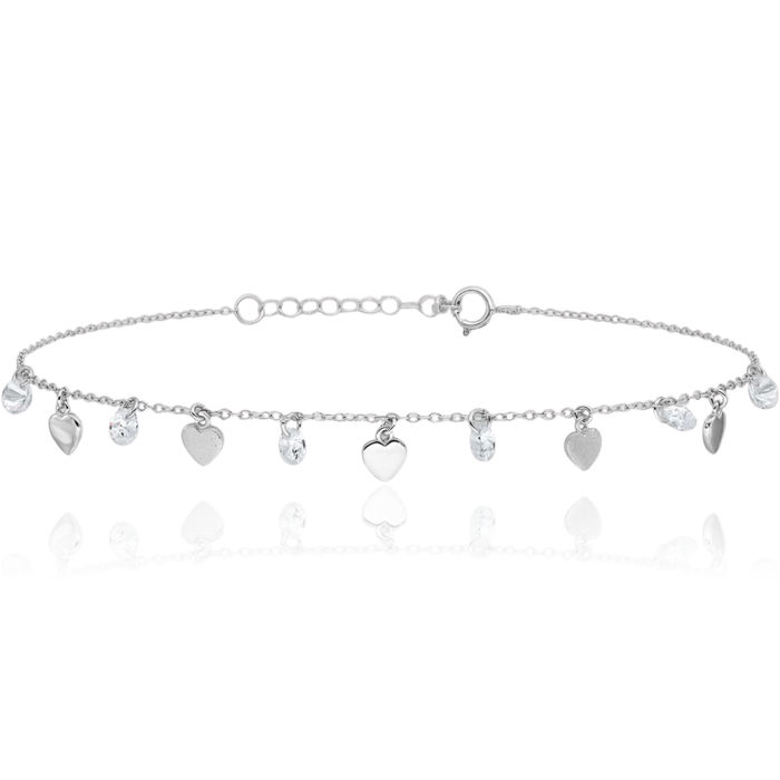 925 Sterling Silver Heart Cubic Zirconia CZ Anklet Summer Beach Foot Ankle Bracelet An