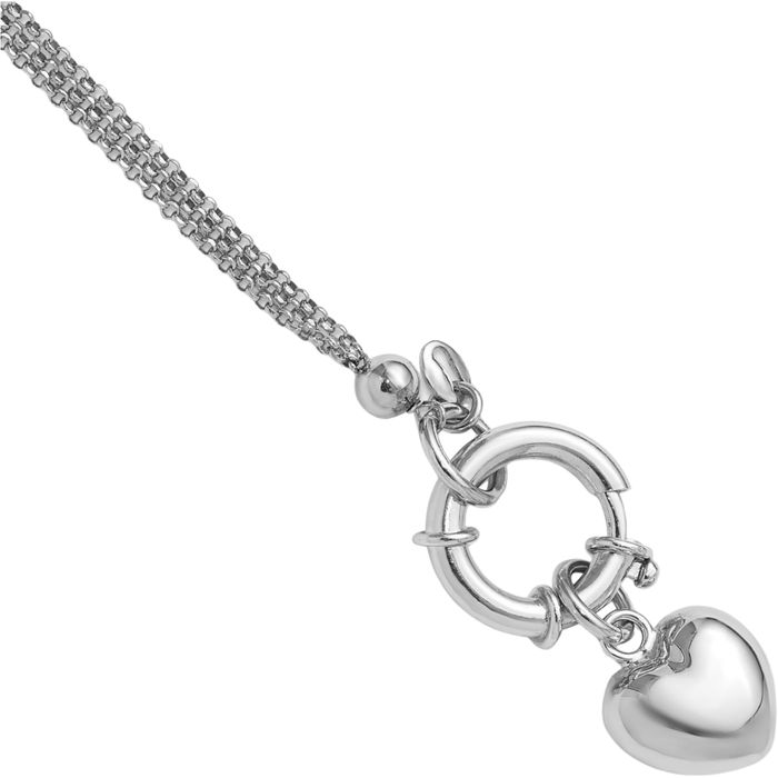 925 Sterling Silver Heart Dangling Chain Charm Bracelet