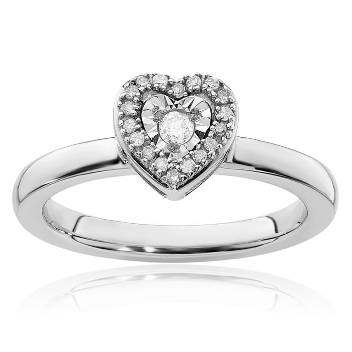 925 Sterling Silver Heart Diamond Stacking Ring