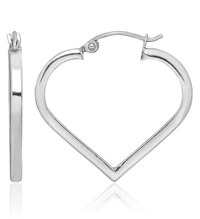 925 Sterling Silver Heart Friendship Medium Hoop Earrings