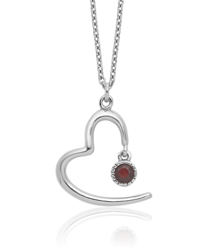 925 Sterling Silver Heart Red Garnet Necklace Chain Gemstone Pendant Charm