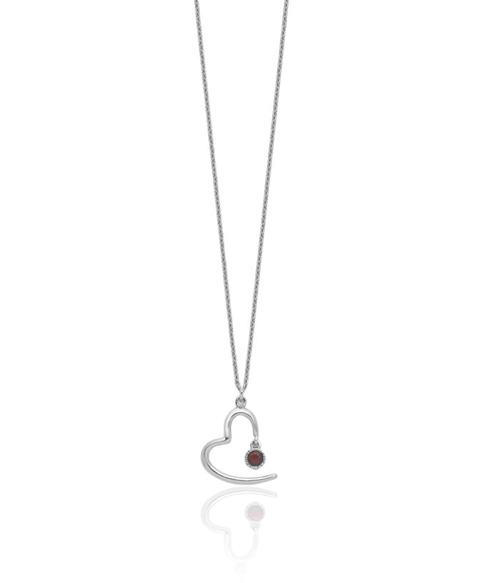 925 Sterling Silver Heart Red Garnet Necklace Chain Gemstone Pendant Charm