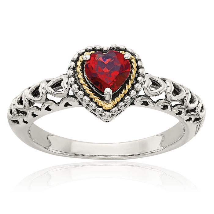 925 Sterling Silver Vintage Heart Red Garnet Ring Gemstone Band January Birthstone Jewelry