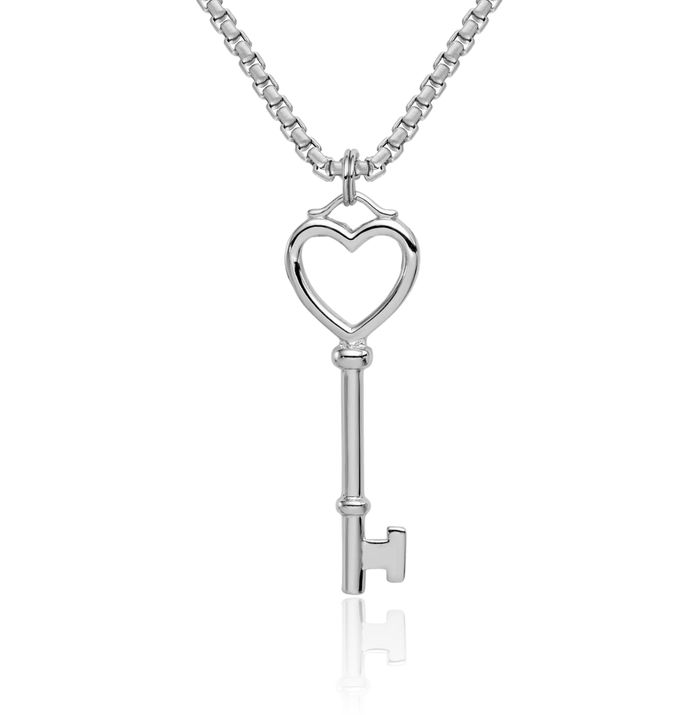 925 Sterling Silver Heart Key Necklace Chain Pendant Charm