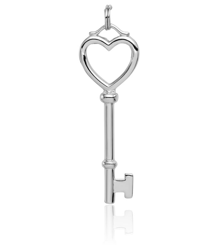 925 Sterling Silver Heart Key Necklace Chain Pendant Charm