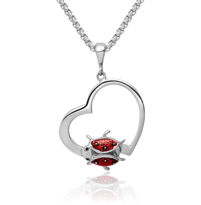 925 Sterling Silver Heart Ladybug Necklace Chain Pendant Charm