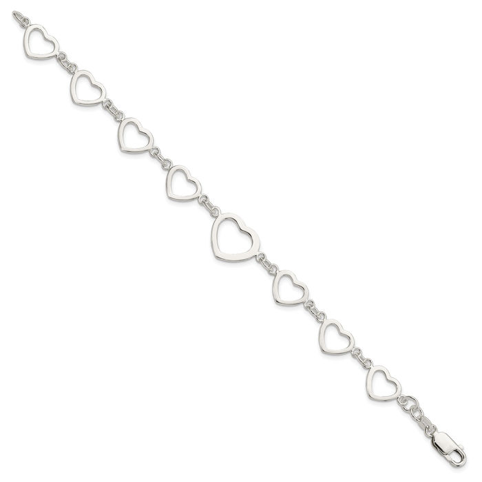 925 Sterling Silver Heart Link Chain Charm Bracelet