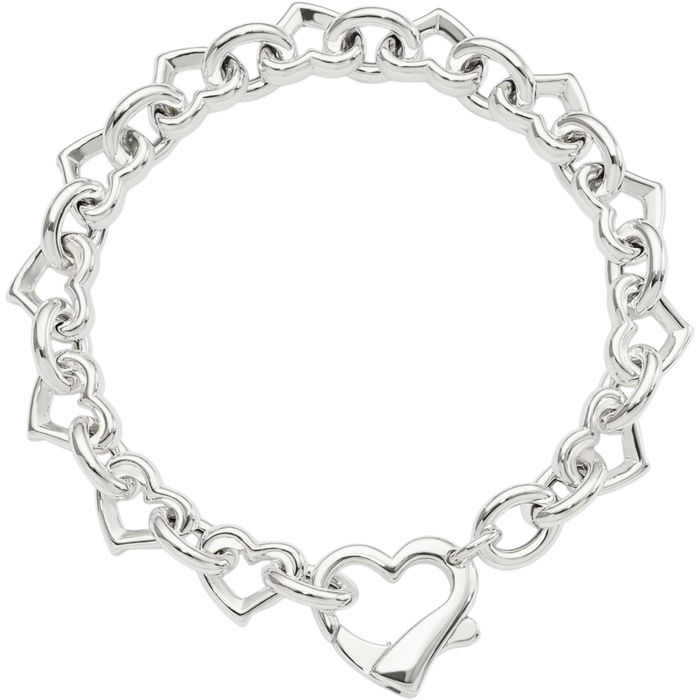 925 Sterling Silver Heart Link Chain Charm Bracelet