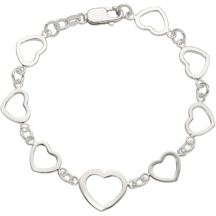 925 Sterling Silver Heart Link Chain Charm Bracelet