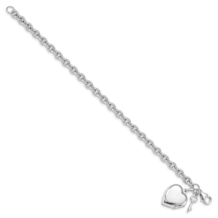 925 Sterling Silver Heart Locket Key Chain Charm Bracelet