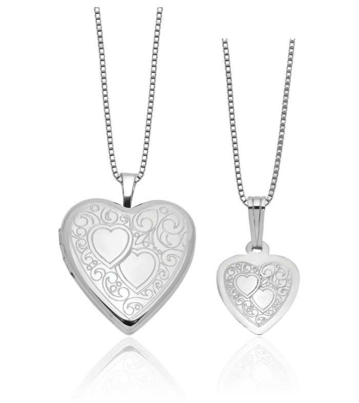 925 Sterling Silver Heart Locket Necklace Chain Pendant Charm Set