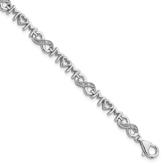 925 Sterling Silver Heart Mom Infinity Twisted Love Knot Symbol Diamond Chain Tennis Mama Charm Bracelet