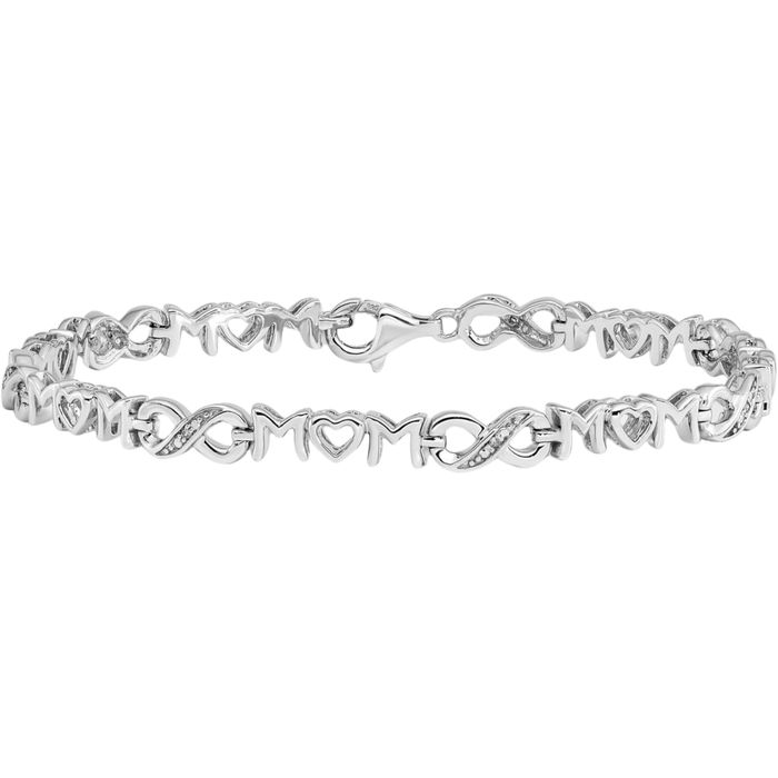 925 Sterling Silver Heart Mom Infinity Twisted Love Knot Symbol Diamond Chain Tennis Mama Charm Bracelet