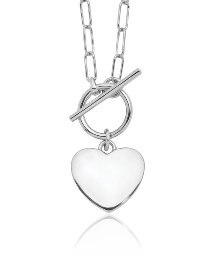 925 Sterling Silver Heart Paperclip Link Necklace Chain Toggle Clasp