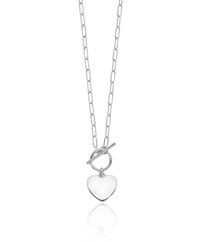 925 Sterling Silver Heart Paperclip Link Necklace Chain Toggle Clasp