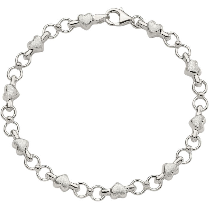 925 Sterling Silver Heart Circle Round Chain Charm Bracelet