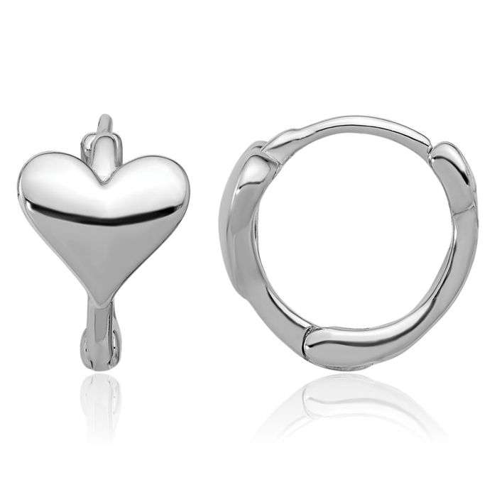 925 Sterling Silver Heart Round Huggie Small Hoop Earrings