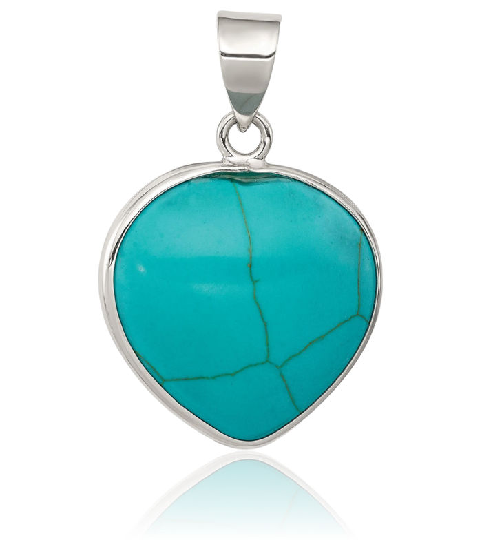 925 Sterling Silver Heart Synthetic Blue Turquoise Necklace Chain Pendant Charm