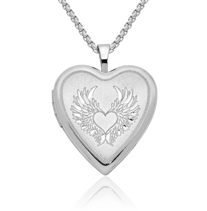 925 Sterling Silver Heart Wings Personalized Photo Locket Necklace Picture Pendant Charm