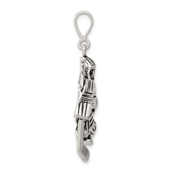 925 Sterling Silver Vintage Hockey Goalie Stick Puck Glove Player Necklace Charm Sports Pendant