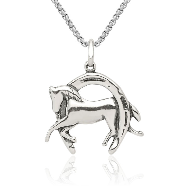 925 Sterling Silver Vintage Horse Head Lucky Horseshoe Necklace Animal Lover Pendant Equestrian Charm