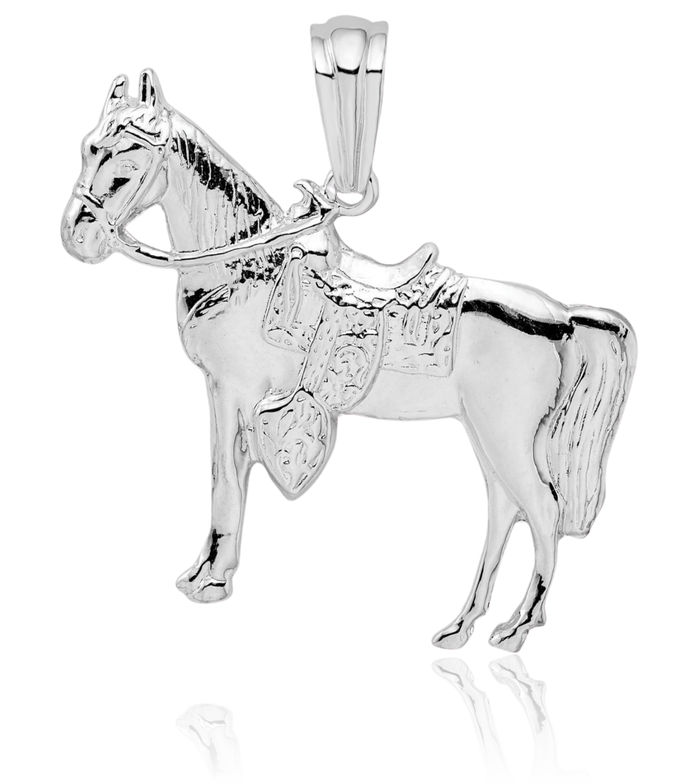 925 Sterling Silver Horse Head Saddle Necklace Animal Lover Pendant Equestrian Charm