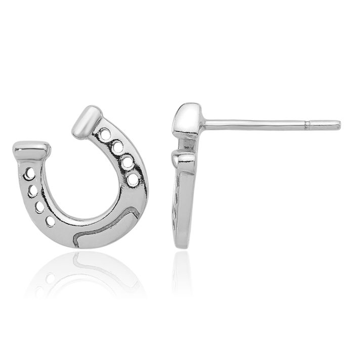 925 Sterling Silver Lucky Horseshoe Studs Animal Lover Earrings Equestrian Jewelry
