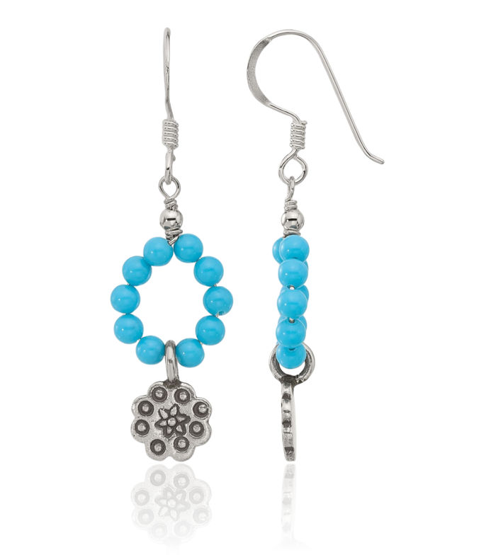 925 Sterling Silver Vintage Howlite Flower Drop Dangle Earrings
