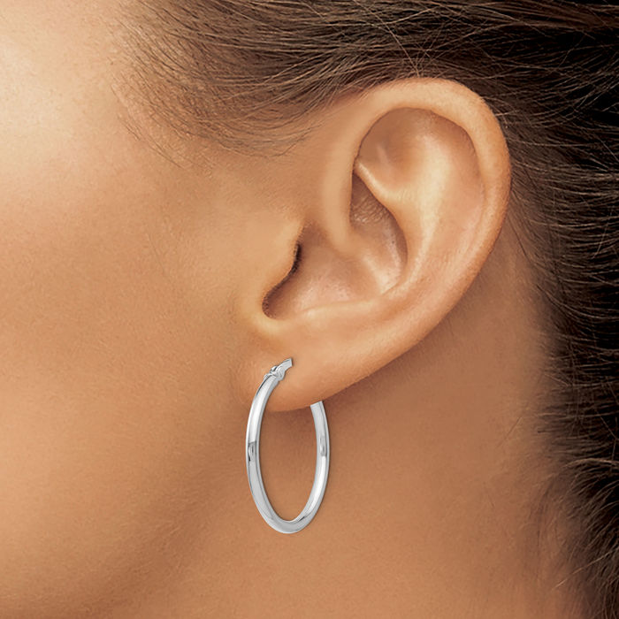 925 Sterling Silver Round Medium Hoop Earrings