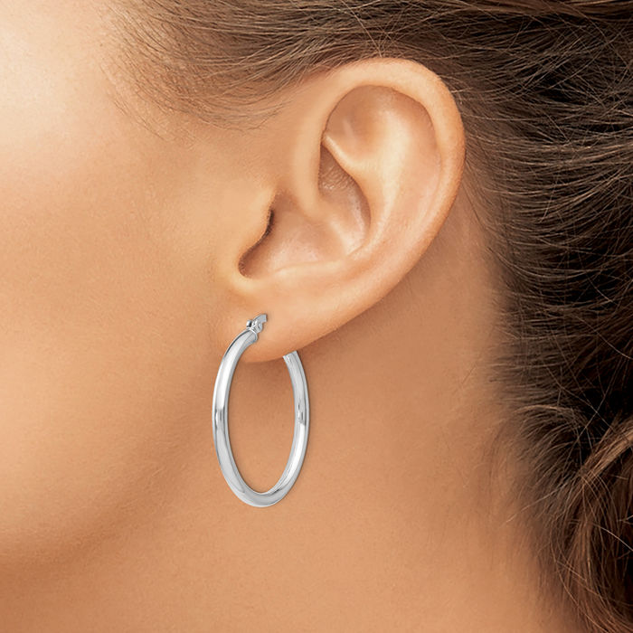 925 Sterling Silver Round Medium Hoop Earrings
