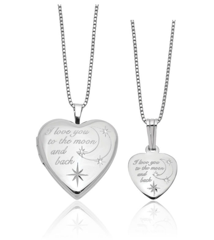 925 Sterling Silver I Love You Locket Necklace Chain Pendant Charm Set