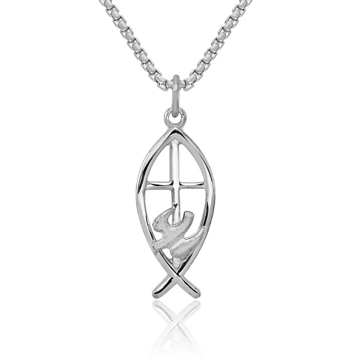 925 Sterling Silver Ichthus Fish Symbol Necklace Religious Chain Pendant Christian Jesus Christ Charm