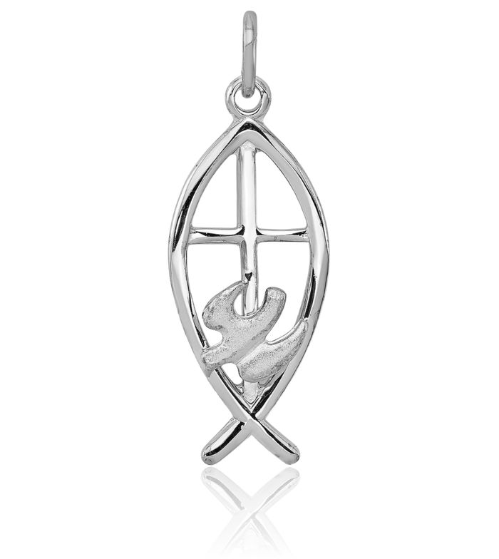 925 Sterling Silver Ichthus Fish Symbol Necklace Religious Chain Pendant Christian Jesus Christ Charm