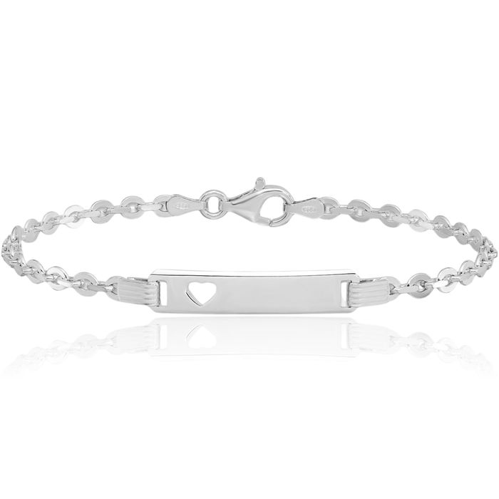 925 Sterling Silver ID Heart Chain Charm Bracelet