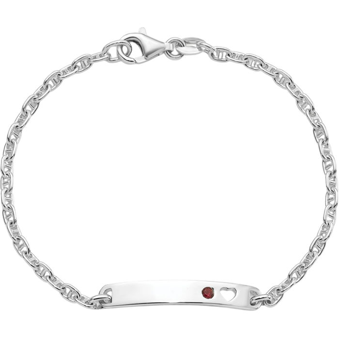 925 Sterling Silver ID Red Cubic Zirconia CZ Heart Chain Charm Bracelet