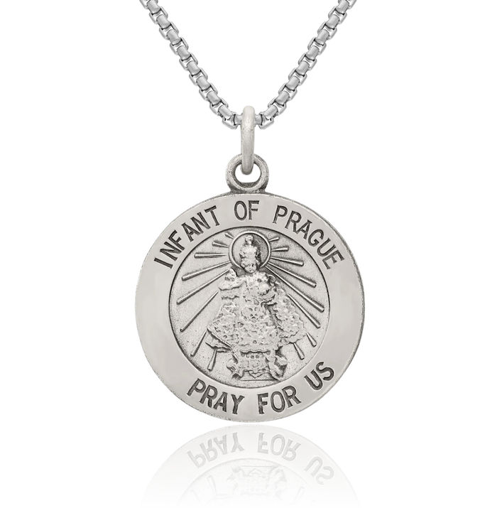 925 Sterling Silver Vintage Infant of Prague Medal Necklace Chain Pendant Charm