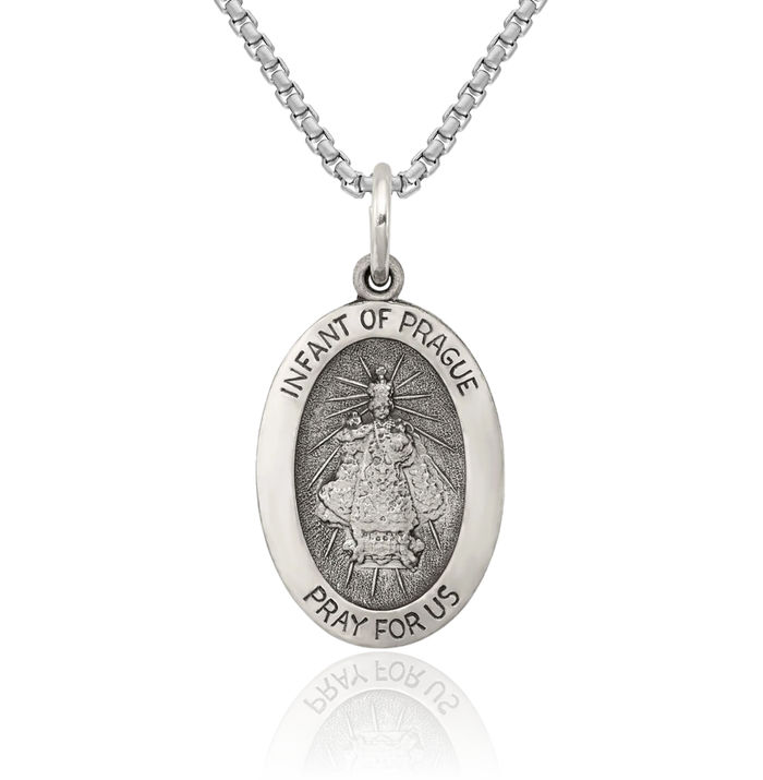 925 Sterling Silver Vintage Infant of Prague Medal Necklace Chain Pendant Charm
