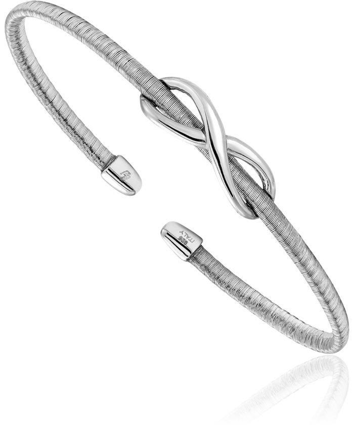 925 Sterling Silver Infinity Twisted Love Knot Symbol Cuff Bracelet