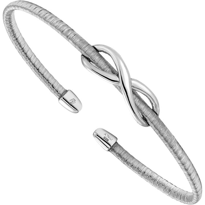 925 Sterling Silver Infinity Twisted Love Knot Symbol Cuff Bracelet