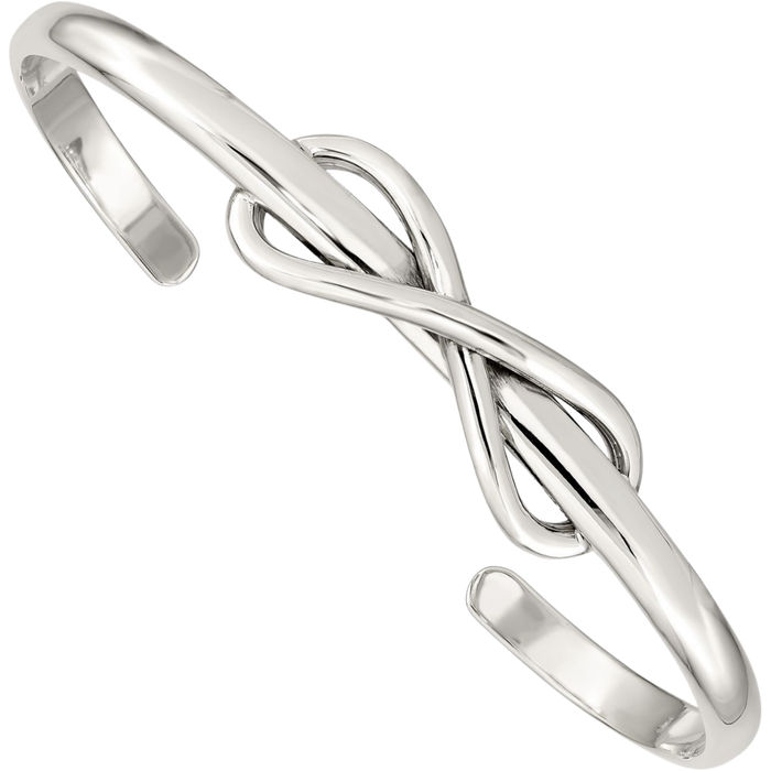 925 Sterling Silver Infinity Twisted Love Knot Symbol Cuff Charm Bracelet