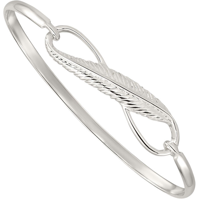 925 Sterling Silver Infinity Twisted Love Knot Symbol Feather Bangle Charm Bracelet