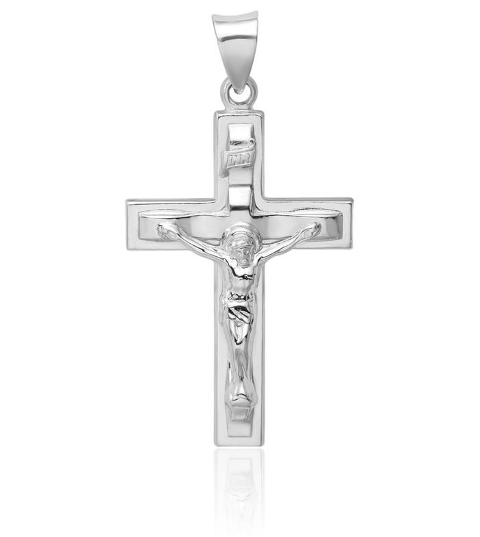 925 Sterling Silver Inri Latin Mexican Lord Jesus Christ Crucifix Holy Cross Necklace Religious Chain Pendant Christian Charm